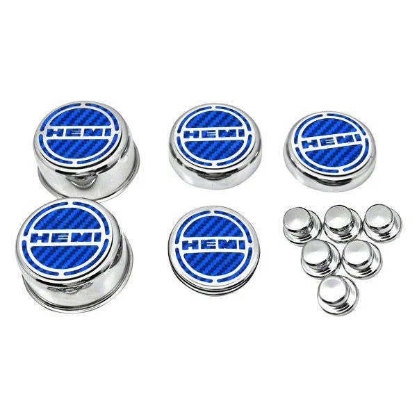 Deluxe Engine Caps with HEMI Logo; Blue Carbon Fiber (08-10 6.1L HEMI Charger)