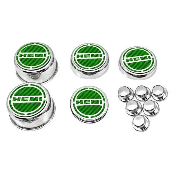 Deluxe Engine Caps with HEMI Logo; Green Carbon Fiber (08-10 6.1L HEMI Charger)