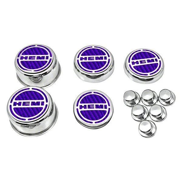 Deluxe Engine Caps with HEMI Logo; Purple Carbon Fiber (08-23 5.7L HEMI Charger)