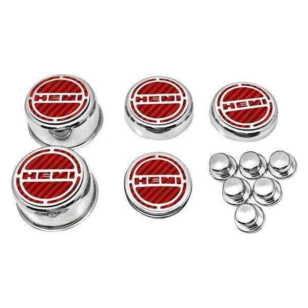 Deluxe Engine Caps with HEMI Logo; Red Carbon Fiber (12-23 6.4L HEMI Charger)