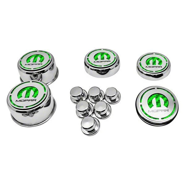 Deluxe Engine Caps with MOPAR Logo; Green Carbon Fiber (15-23 6.2L HEMI Charger)