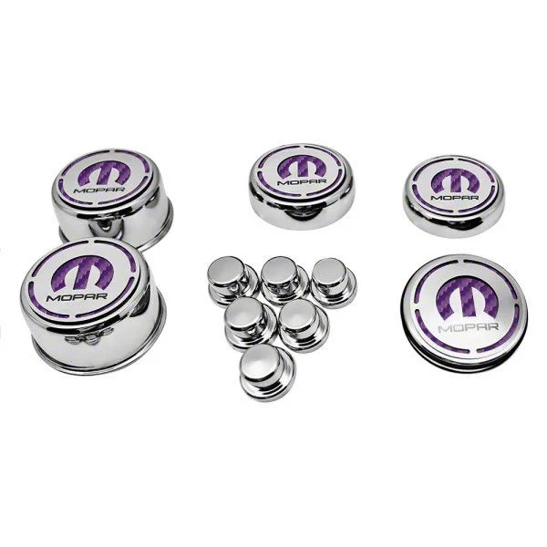 Deluxe Engine Caps with MOPAR Logo; Purple Carbon Fiber (08-10 6.1L HEMI Charger)