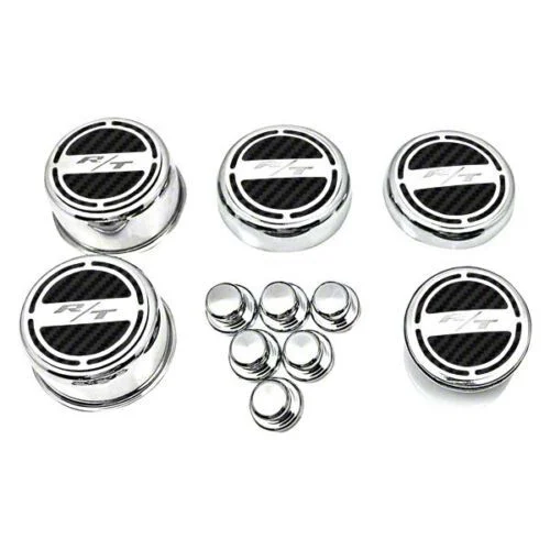 Deluxe Engine Caps with R/T Logo; Black Carbon Fiber (08-23 5.7L HEMI Charger)