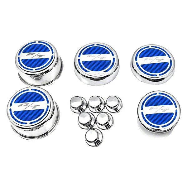 Deluxe Engine Caps with R/T Logo; Blue Carbon Fiber (08-23 5.7L HEMI Charger)