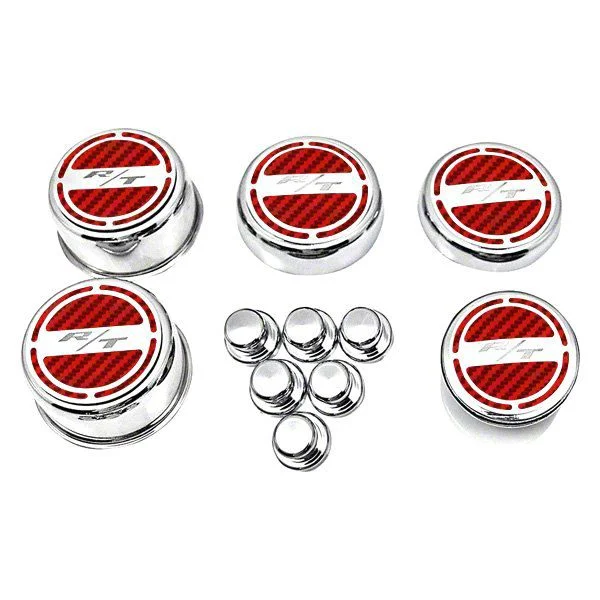 Deluxe Engine Caps with R/T Logo; Red Carbon Fiber (08-23 5.7L HEMI Charger)