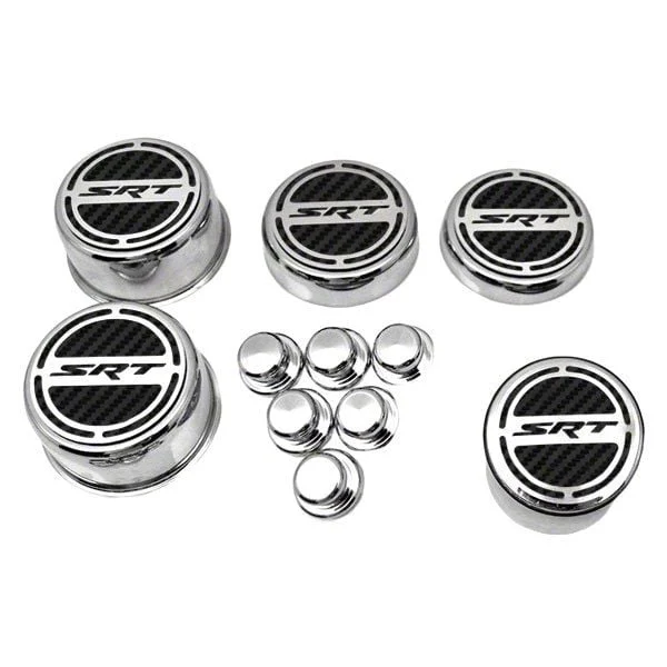 Deluxe Engine Caps with SRT Logo; Black Carbon Fiber (08-23 5.7L HEMI Charger)