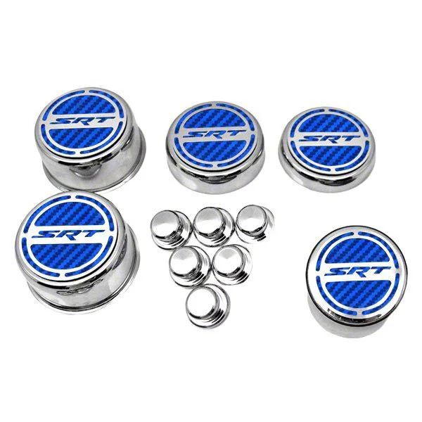 Deluxe Engine Caps with SRT Logo; Blue Carbon Fiber (15-23 6.2L HEMI Charger)