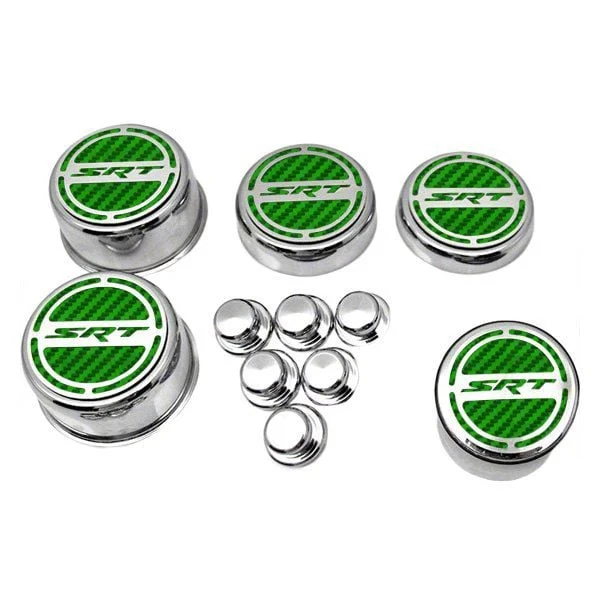 Deluxe Engine Caps with SRT Logo; Green Carbon Fiber (12-23 6.4L HEMI Charger)