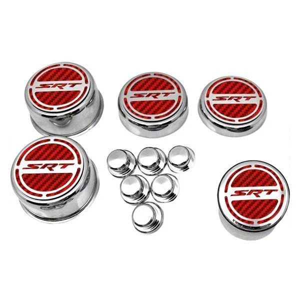 Deluxe Engine Caps with SRT Logo; Red Carbon Fiber (15-23 6.2L HEMI Charger)