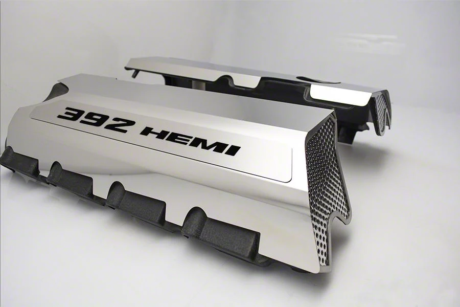 Polished Fuel Rail Covers with 392 HEMI Lettering; Black Carbon Fiber (15-23 6.4L HEMI Charger w/o Shaker Hood)