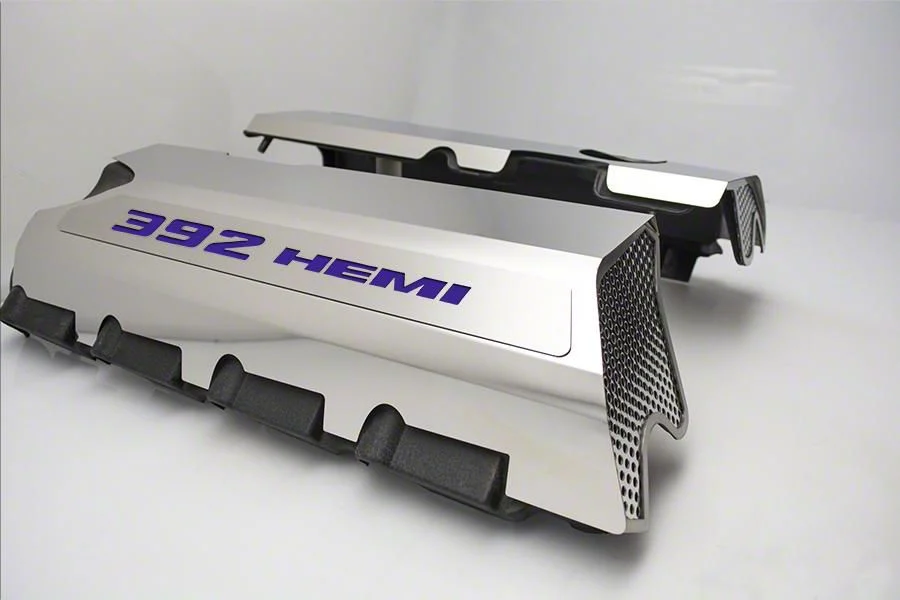 Polished Fuel Rail Covers with 392 HEMI Lettering; Purple Carbon Fiber (15-23 6.4L HEMI Charger w/o Shaker Hood)