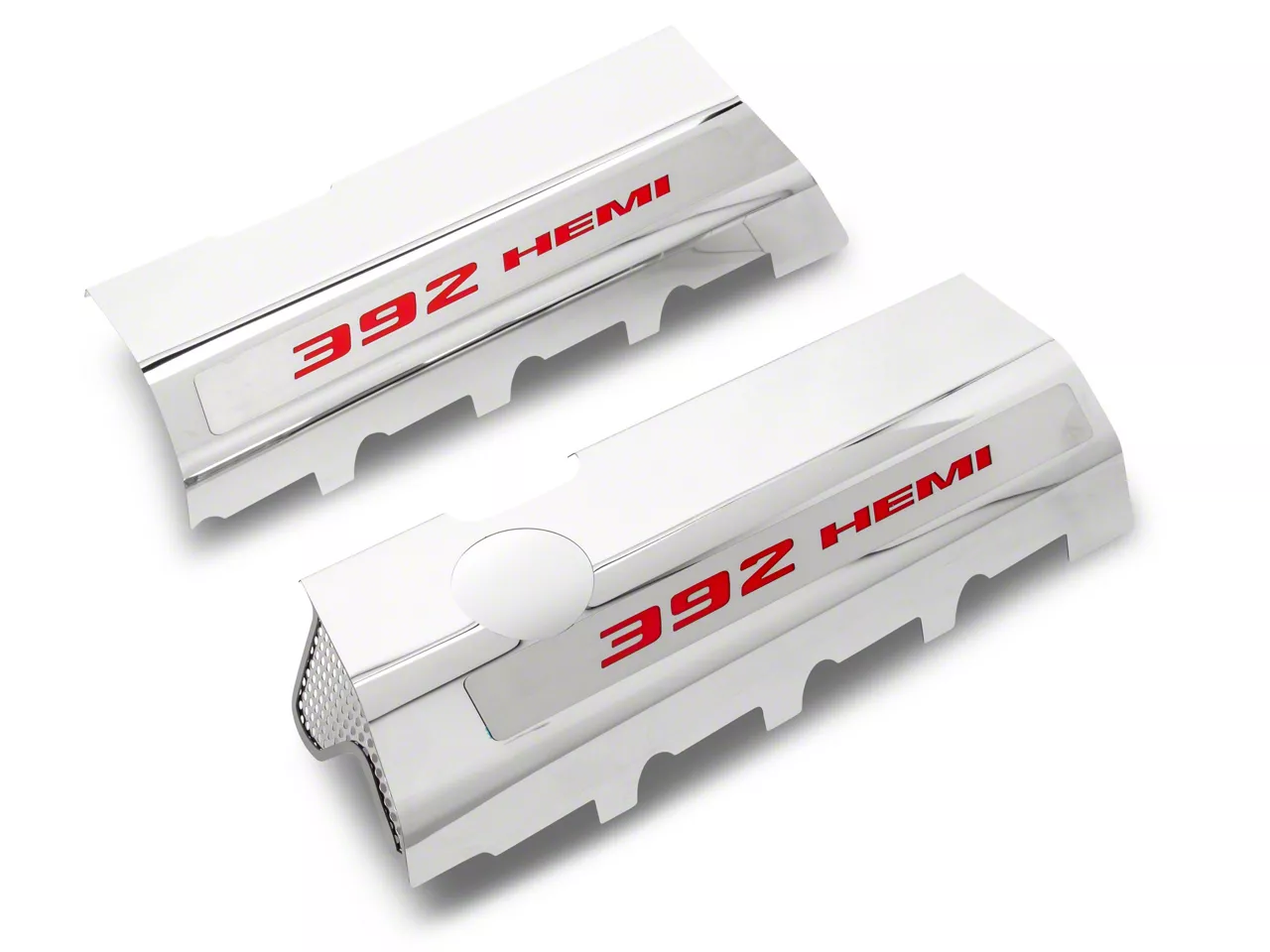 Polished Fuel Rail Covers with 392 HEMI Lettering; Solid Bright Red (15-23 6.4L HEMI Charger w/o Shaker Hood)