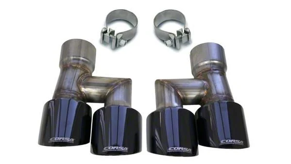 Corsa Performance Quad Twin Pro Series Exhaust Tips; 4-Inch; Black (18-23 Mustang GT & EcoBoost w/ Corsa Exhaust)