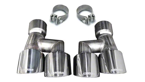 Corsa Performance Quad Twin Pro Series Exhaust Tips; 4-Inch; Polished (18-23 Mustang GT & EcoBoost w/ Corsa Exhaust)