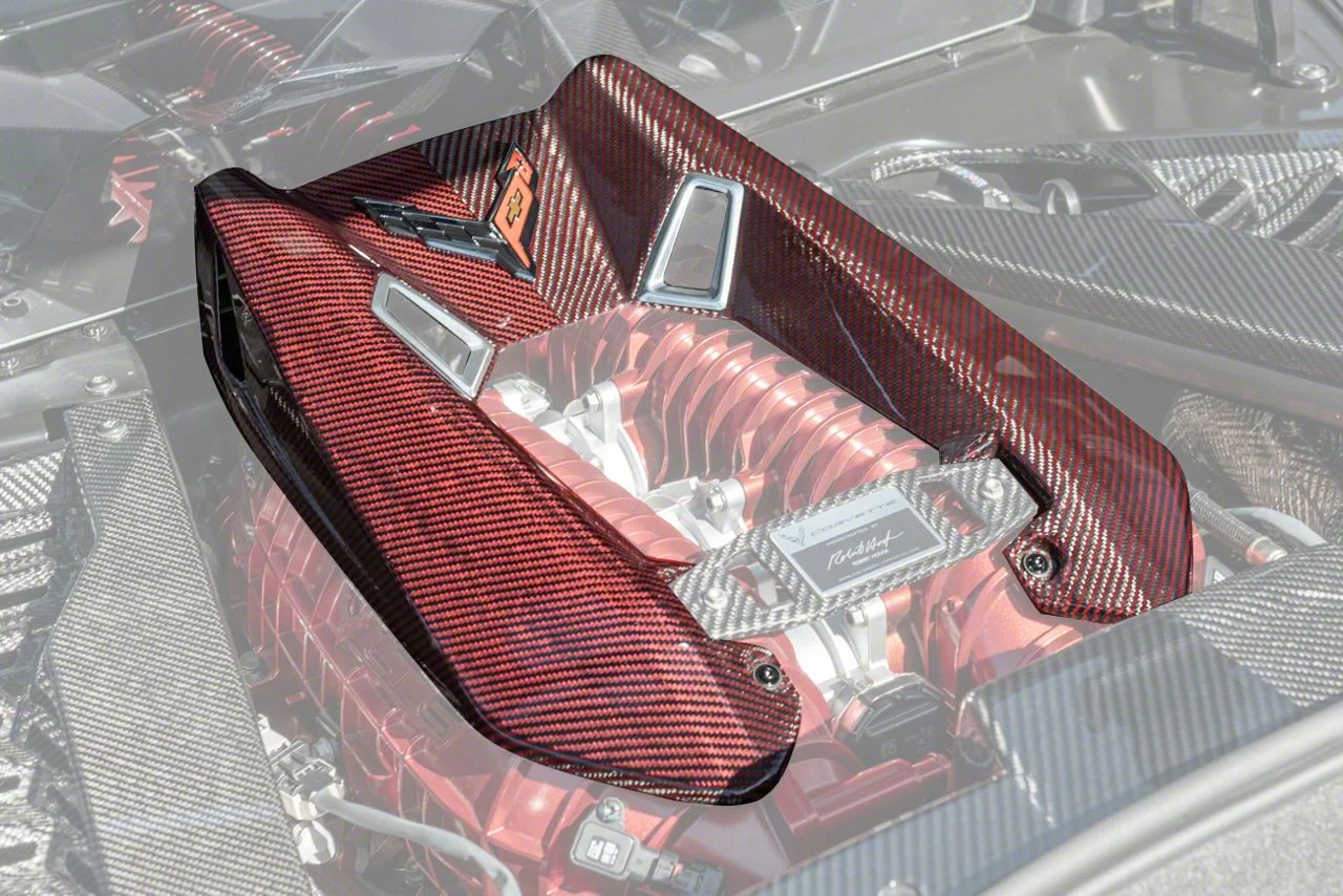 Engine Cover; Red Carbon Fiber (23-26 Corvette C8 Z06)