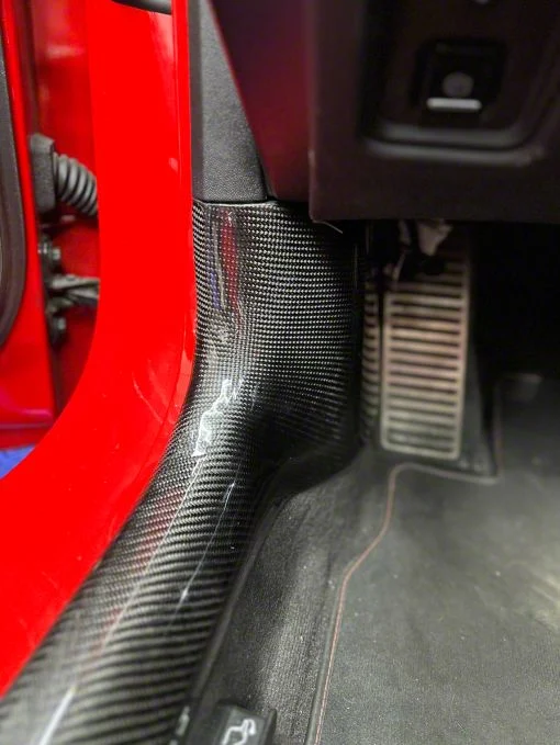 Interior Door Entry Pillar Replacements; Carbon Fiber with Blue Accent (20-26 Corvette C8)