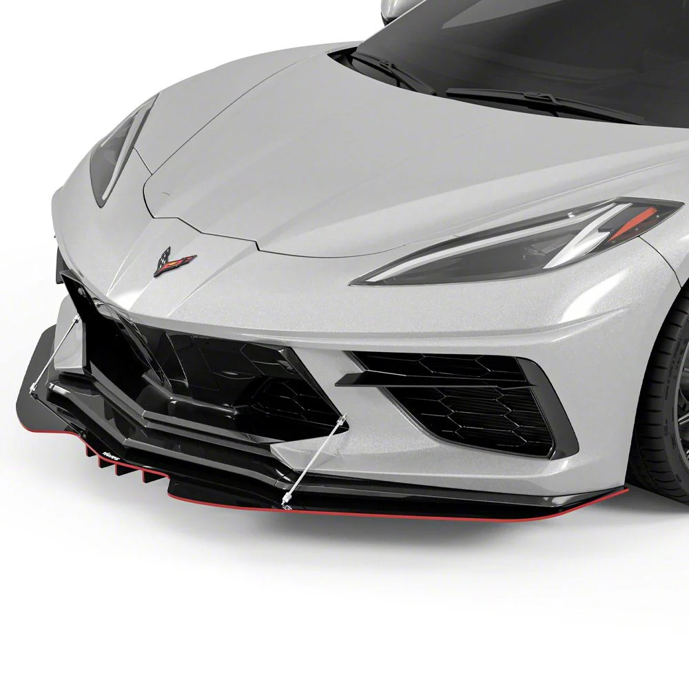 R1 Front Bumper Lip Splitter; Dry Carbon Fiber Vinyl (20-26 Corvette C8, Excluding Z06)