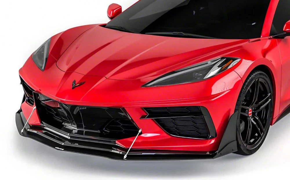 VZR1 Front Bumper Lip Splitter; Satin Black Vinyl (20-26 Corvette C8)