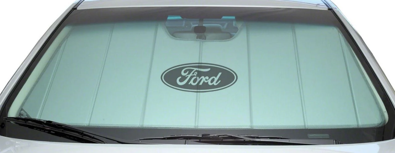 Covercraft UVS100 Heat Shield Custom Sunscreen with Black Ford Oval Logo; Silver (11-16 F-350 Super Duty)