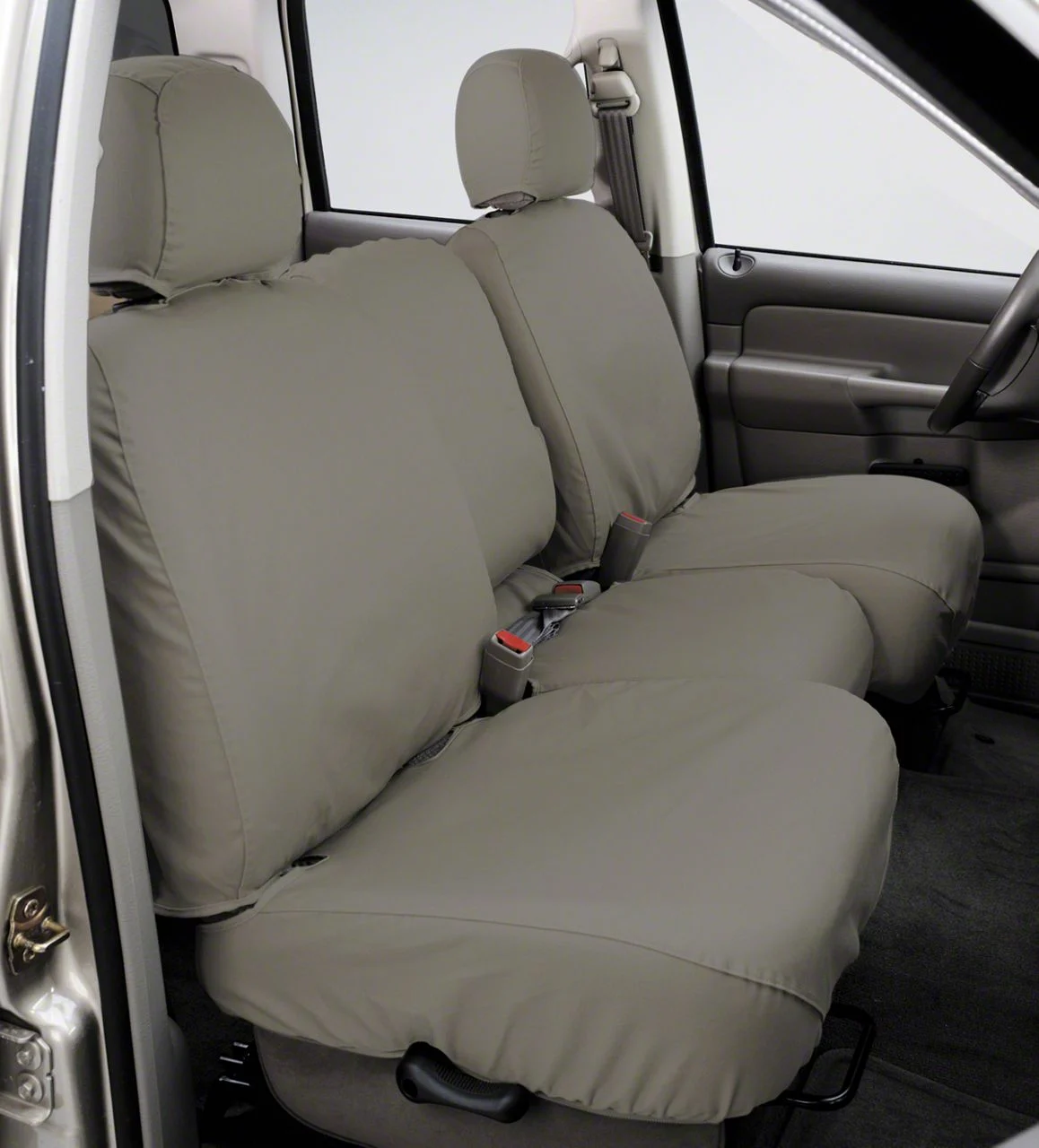 Covercraft Seat Saver Polycotton Custom Front Row Seat Covers; Misty Gray (10-14 Sierra 3500 HD w/ Bench Seat & Folding Center Console w/ a Tray/Cupholder & Seat Air Bags)