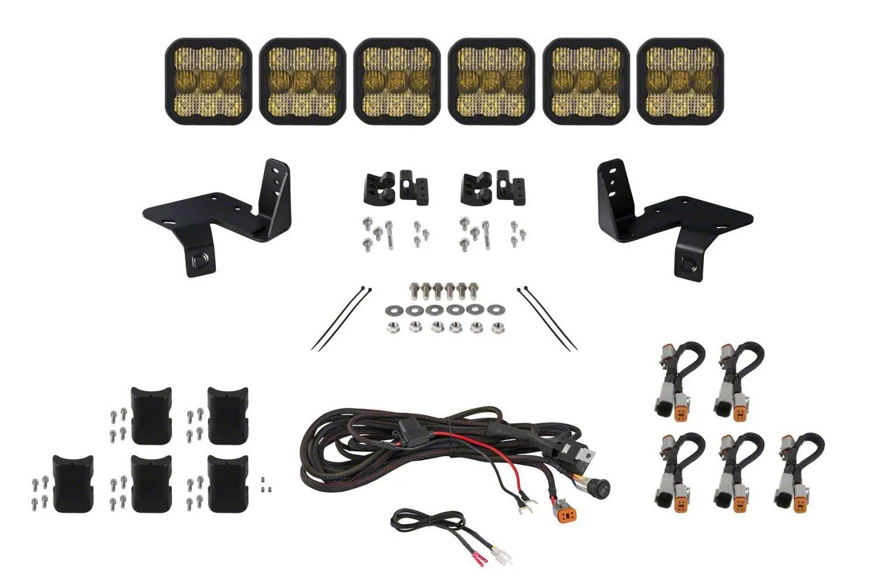 Diode Dynamics SS5 Sport 6-Pod CrossLink Grille Light Bar Kit; Yellow Combo (20-22 F-250 Super Duty)