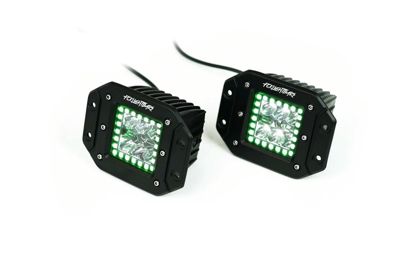 FCKLightBars RGB High-Output Flush Mount 3-Inch LED Light Pods with Wireless RF Remote and Bluetooth App; Flood/Spot Beam (Universal; Some Adaptation May Be Required)