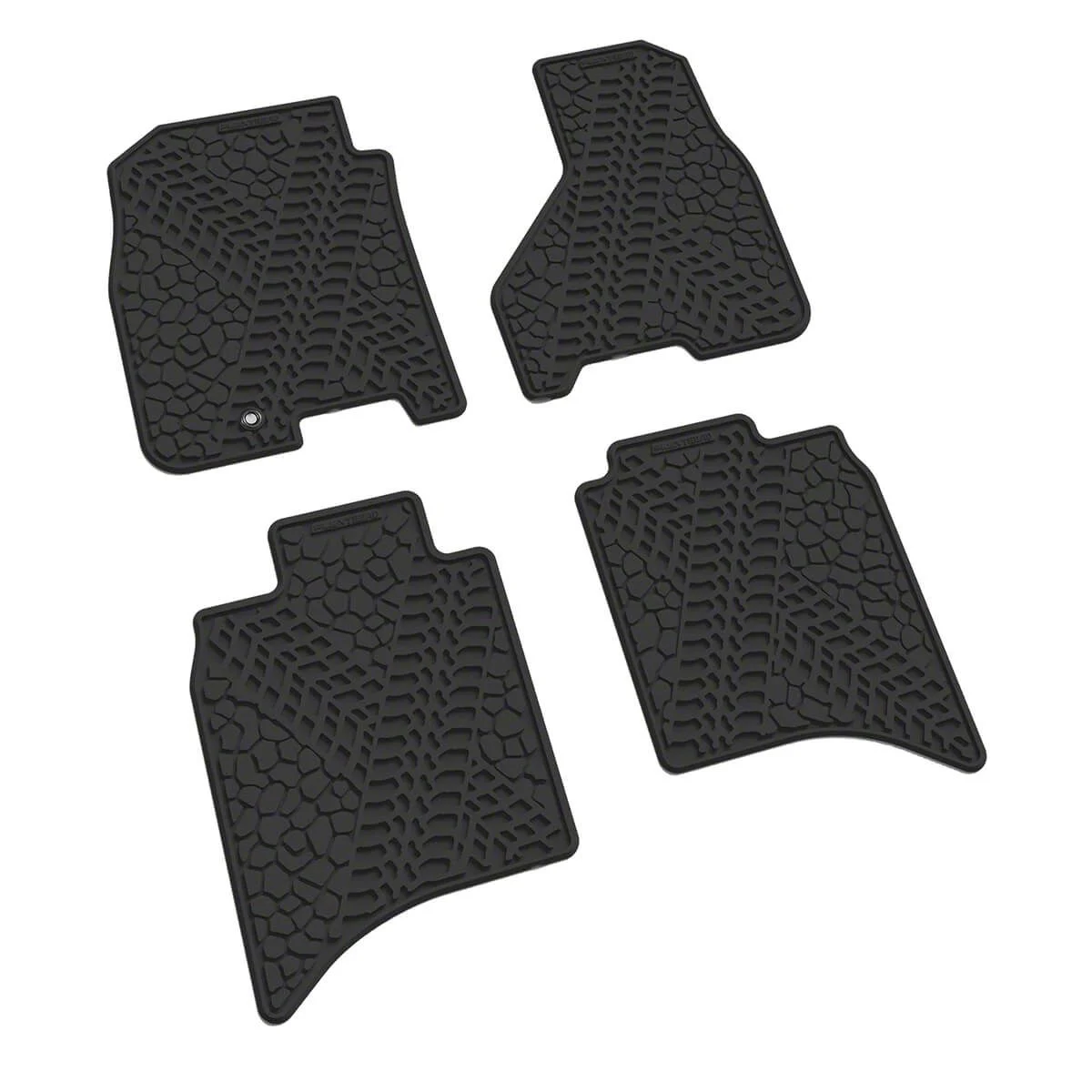 Factory Floorpan Fit Tire Tread/Scorched Earth Scene Front and Rear Floor Mats; Black (10-11 RAM 3500 Crew Cab)