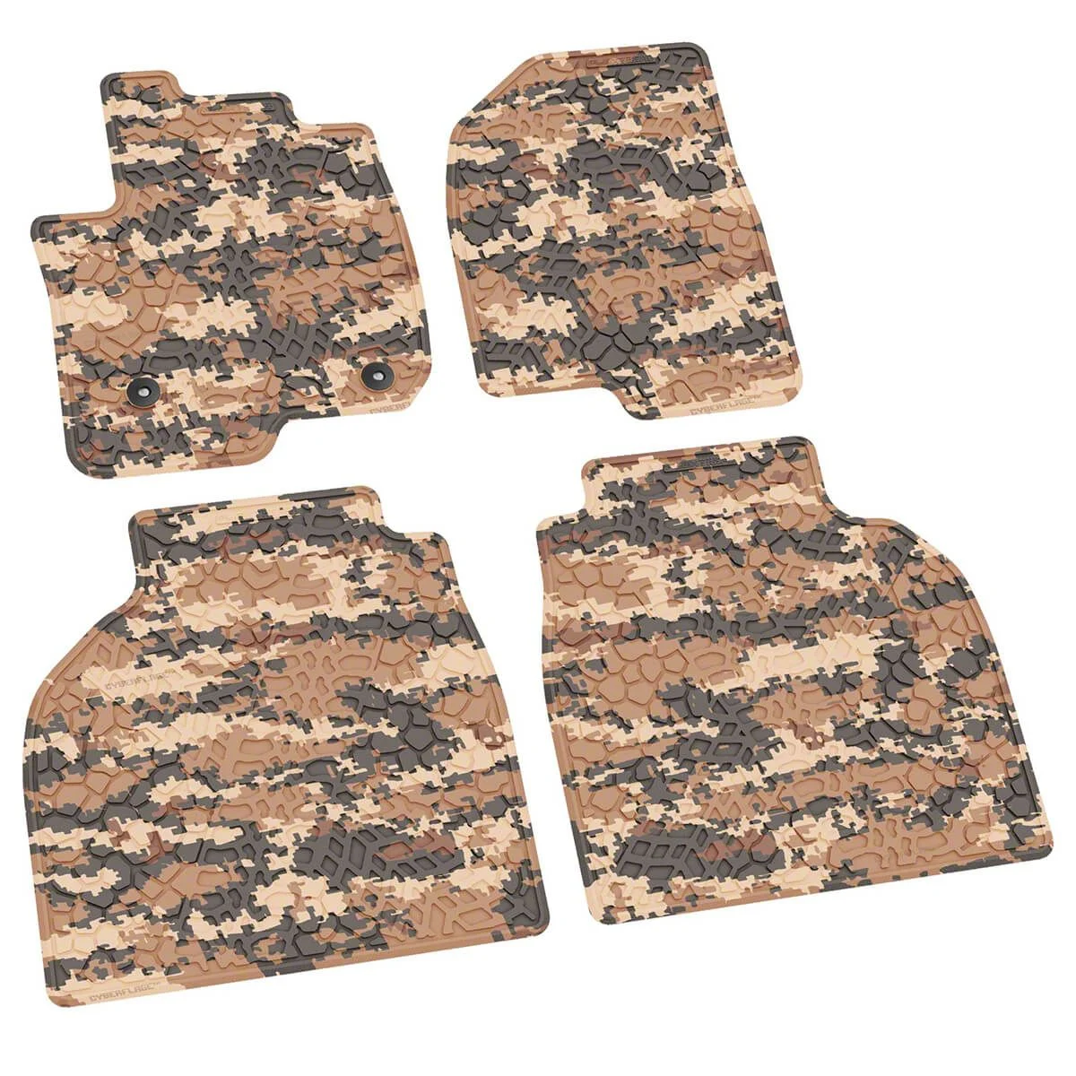Factory Floorpan Fit Tire Tread/Scorched Earth Scene Front and Rear Floor Mats; Cyberflage Camouflage (20-26 Silverado 2500 HD Crew Cab)