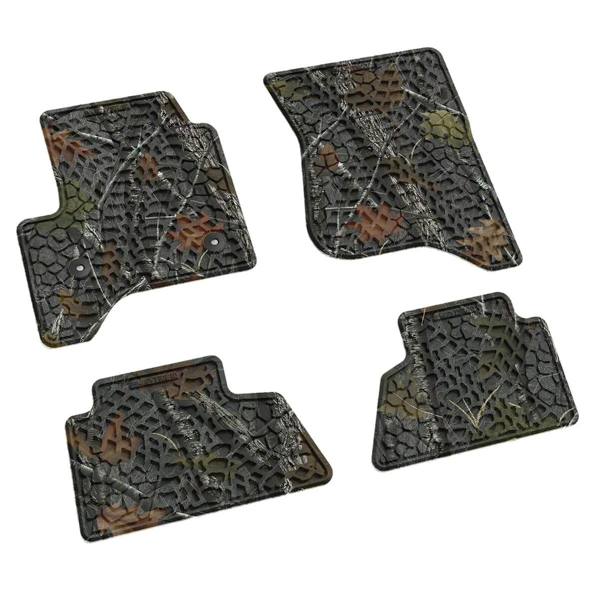 Factory Floorpan Fit Tire Tread/Scorched Earth Scene Front and Rear Floor Mats; Rugged Woods Camouflage (15-19 Silverado 3500 HD Crew Cab)