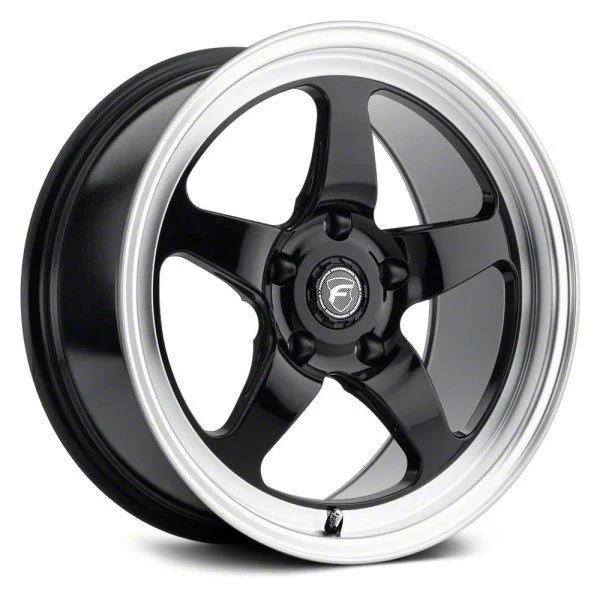 Forgestar D5 Drag Gloss Black Machined Wheel; Front Only; 17x7; 6mm Offset (24-26 Mustang)