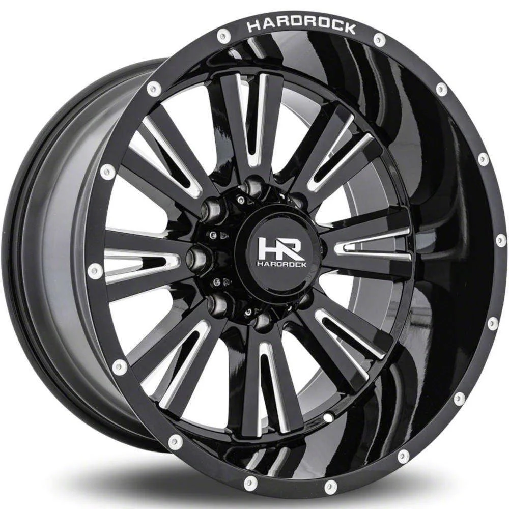 Hardrock Offroad Spine Xposed Gloss Black Milled 8-Lug Wheel; 20x9; 0mm Offset (20-26 Sierra 3500 HD SRW)