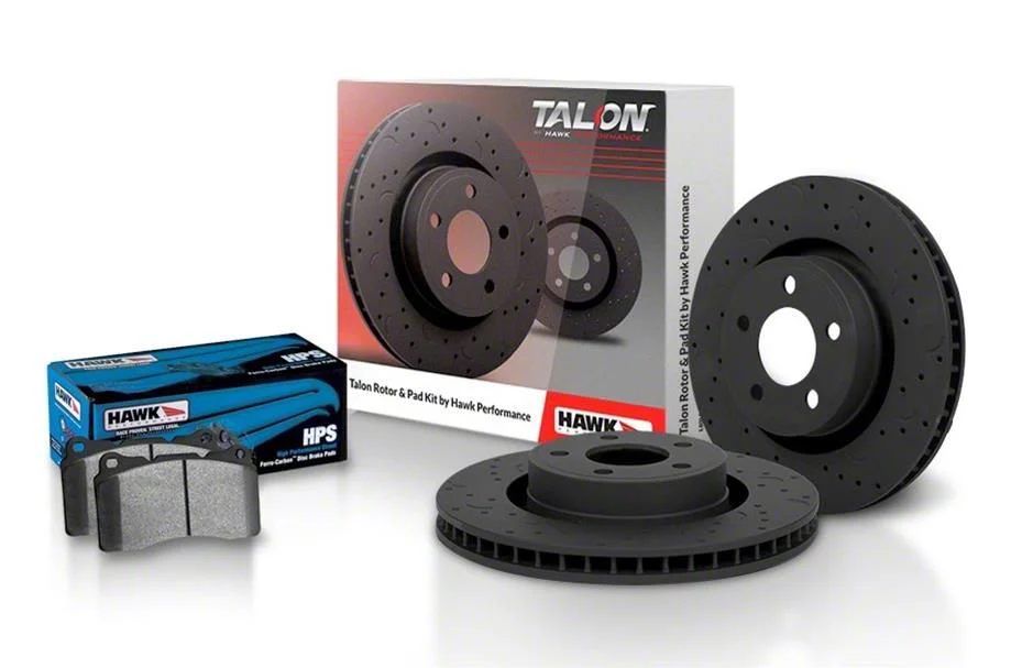 Hawk Performance Talon Cross-Drilled and Slotted Brake Rotor and HPS Pad Kit; Rear (06-15 Charger w/ Solid Rear Rotors)