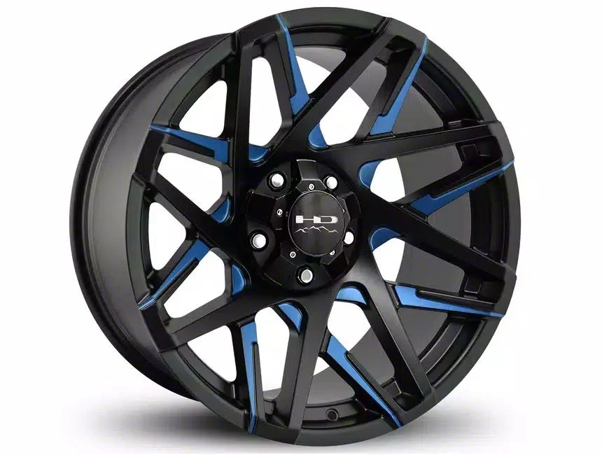 HD Off-Road Wheels Canyon Satin Black Milled with Blue Clear 6-Lug Wheel; 20x9; 0mm Offset (21-26 Yukon)