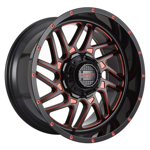 Impact Wheels 808 Gloss Black and Red Milled 6-Lug Wheel; 22x12; -44mm Offset (07-14 Tahoe)