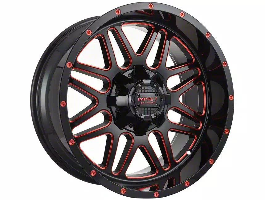 Impact Wheels 806 Gloss Black and Red Milled 6-Lug Wheel; 20x10; -12mm Offset (07-14 Yukon)