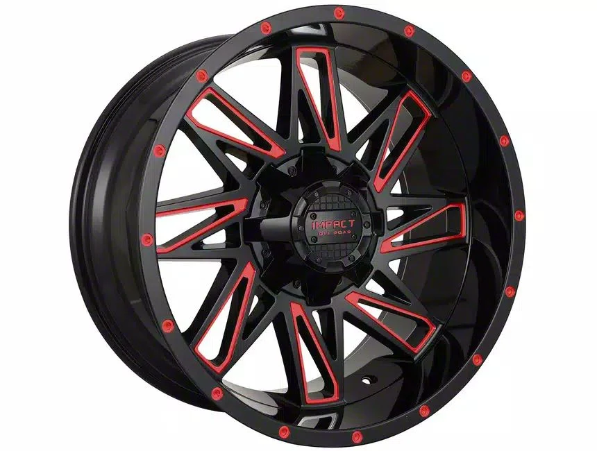 Impact Wheels 814 Gloss Black and Red Milled 6-Lug Wheel; 20x9; 0mm Offset (07-14 Yukon)