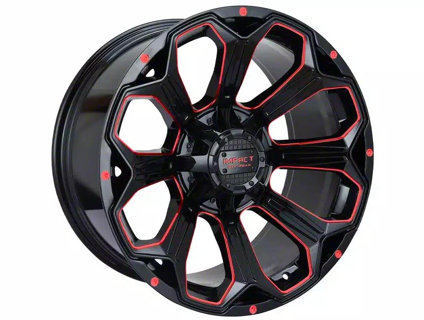 Impact Wheels 817 Gloss Black and Red Milled 6-Lug Wheel; 20x10; -12mm Offset (07-14 Yukon)