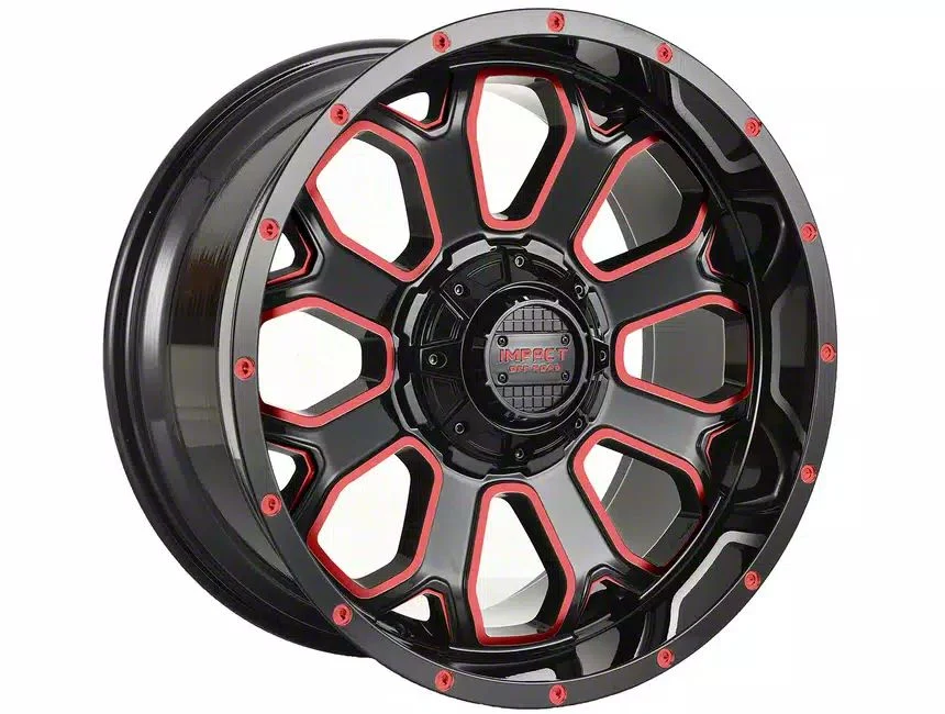 Impact Wheels 818 Gloss Black and Red Milled 6-Lug Wheel; 20x10; -12mm Offset (07-14 Yukon)