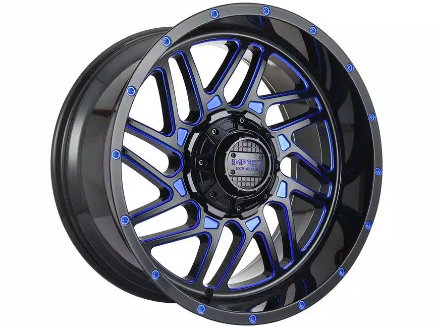 Impact Wheels 808 Gloss Black and Blue Milled 6-Lug Wheel; 20x10; -12mm Offset (15-20 Yukon)