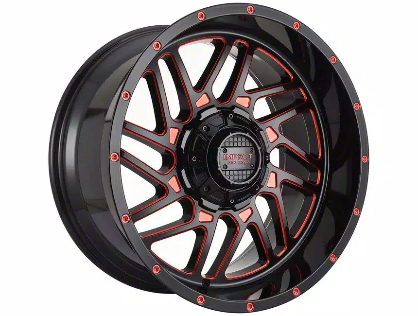 Impact Wheels 808 Gloss Black and Red Milled 6-Lug Wheel; 20x10; -12mm Offset (15-20 Yukon)