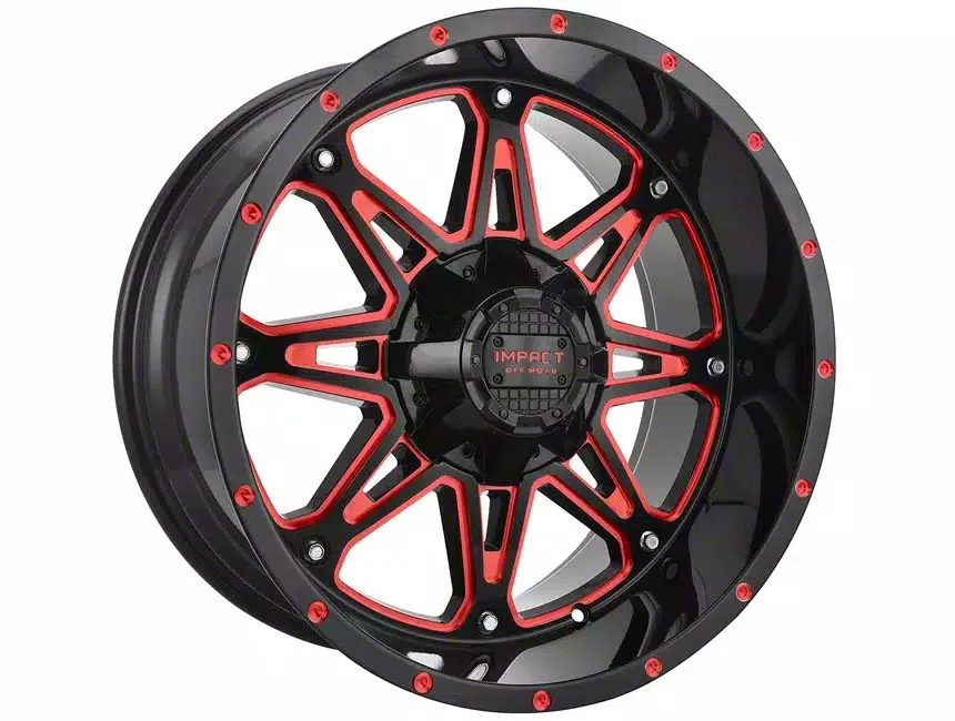 Impact Wheels 810 Gloss Black and Red Milled 6-Lug Wheel; 20x10; -12mm Offset (15-20 Yukon)