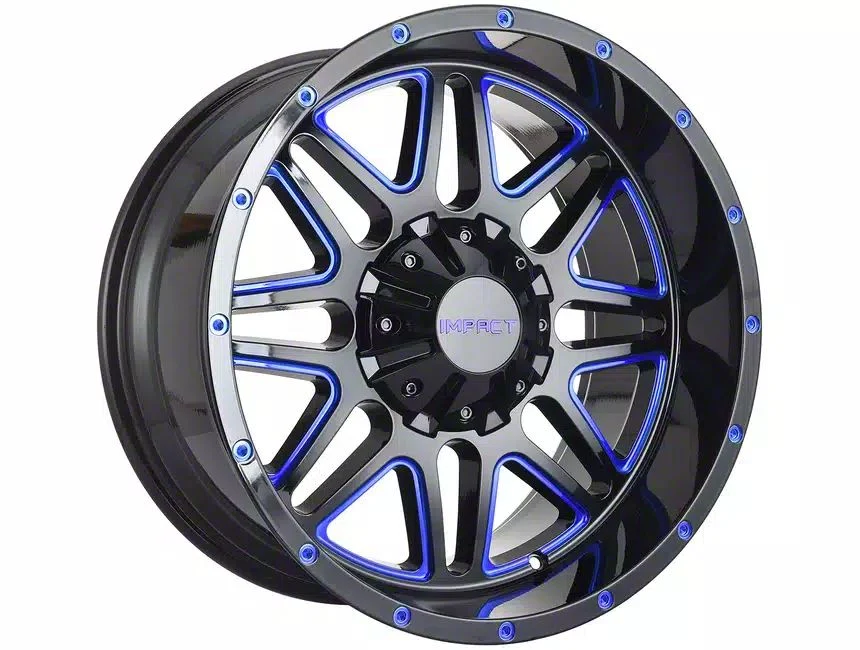 Impact Wheels 806 Gloss Black and Blue Milled 6-Lug Wheel; 20x10; -12mm Offset (21-26 Yukon)