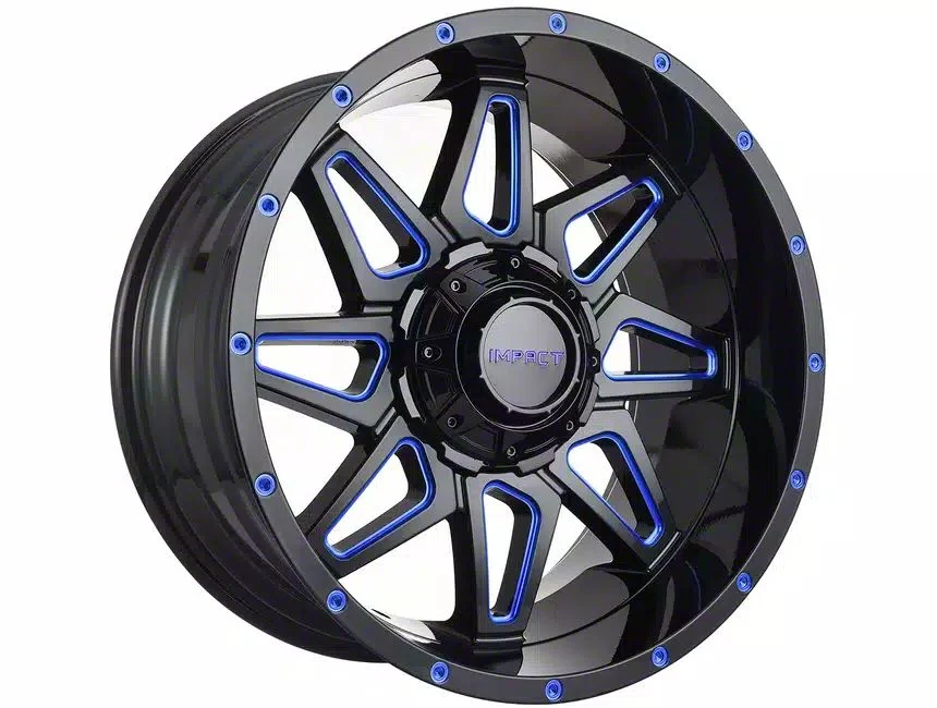 Impact Wheels 807 Gloss Black and Blue Milled 6-Lug Wheel; 20x10; -12mm Offset (21-26 Yukon)
