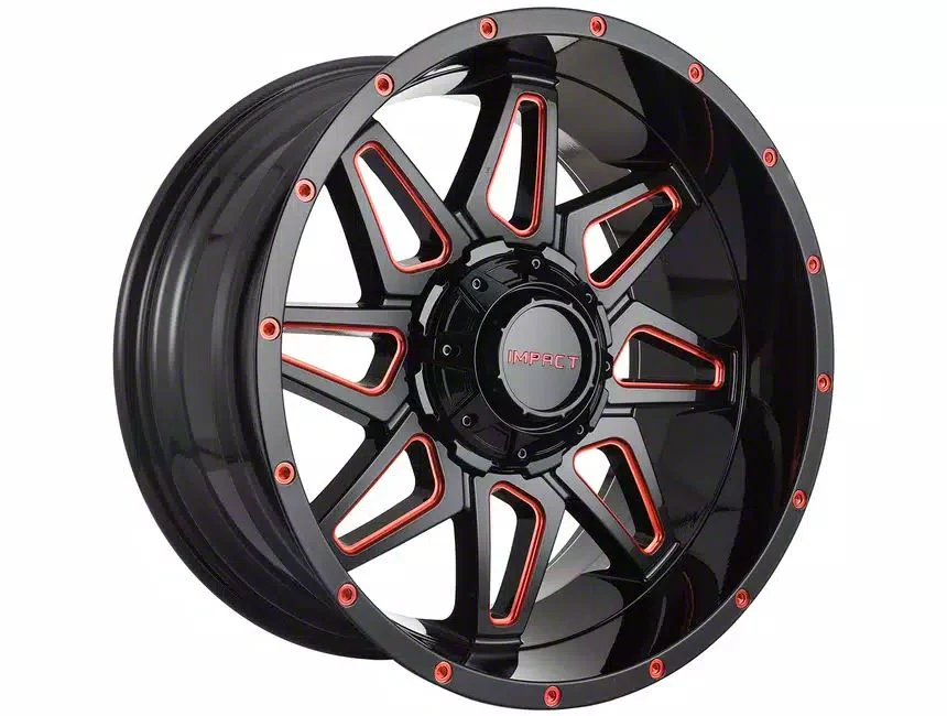 Impact Wheels 807 Gloss Black and Red Milled 6-Lug Wheel; 20x10; -12mm Offset (21-26 Yukon)