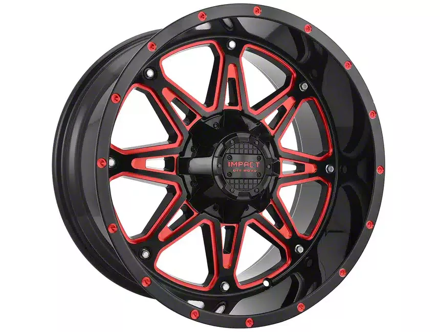 Impact Wheels 810 Gloss Black and Red Milled 6-Lug Wheel; 20x10; -12mm Offset (21-26 Yukon)