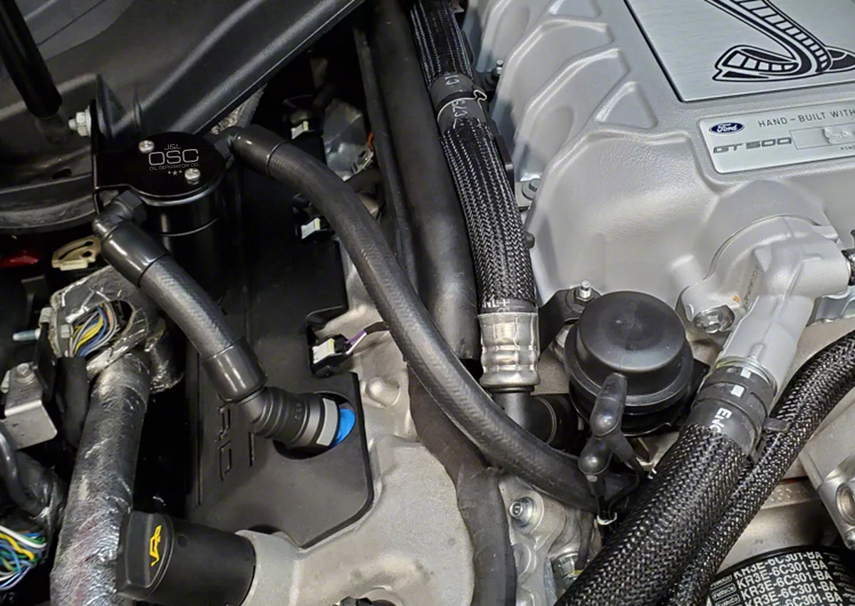 J&L 3.0 Oil Separator; Black Anodized; Passenger Side (20-22 Mustang GT500)