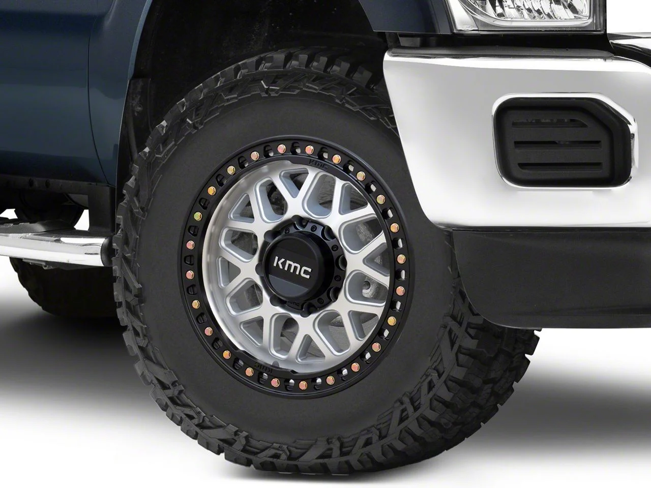 KMC GRS Machined with Satin Black Lip 8-Lug Wheel; 18x9; 18mm Offset (11-16 F-350 Super Duty SRW)