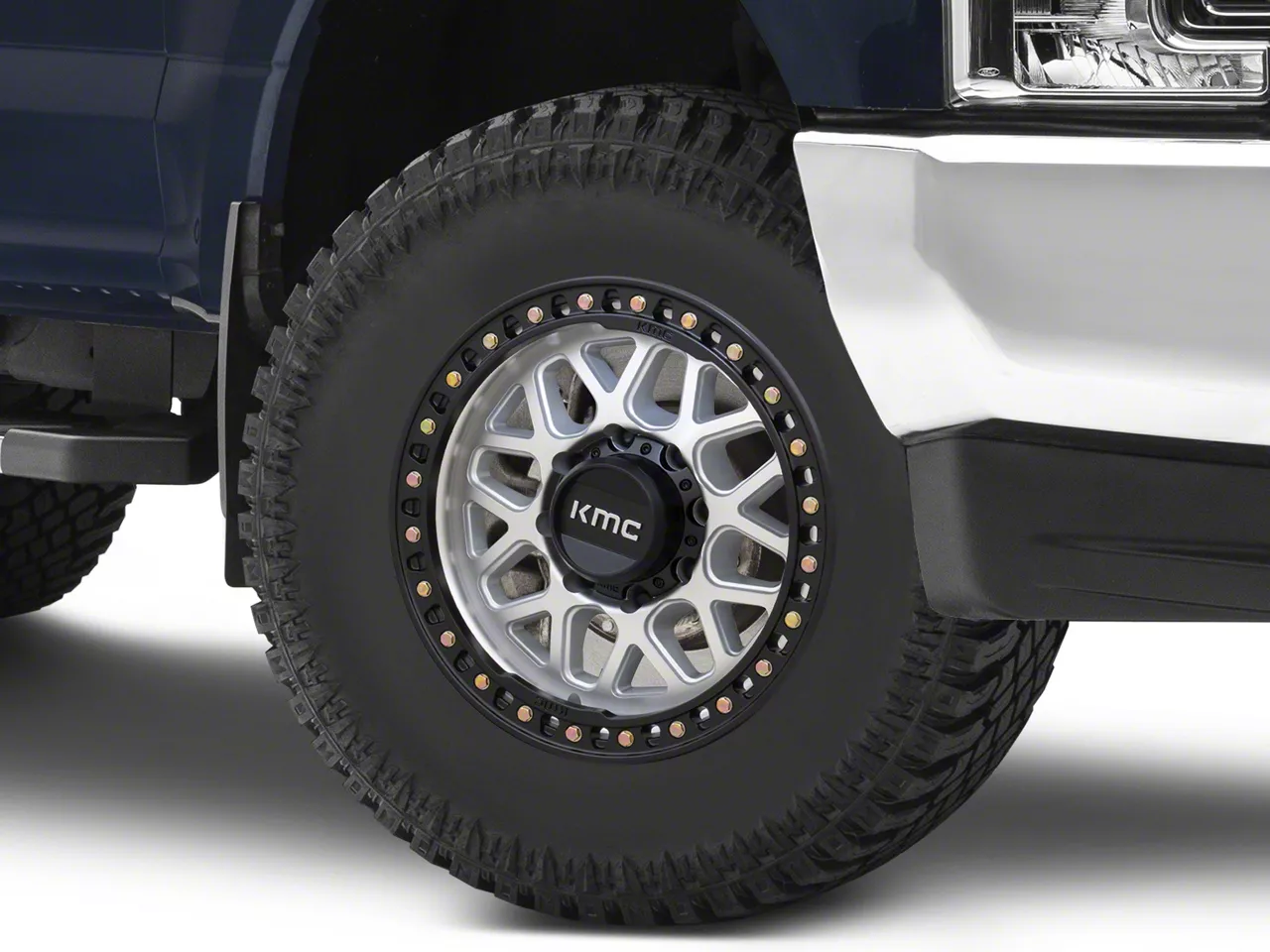 KMC GRS Machined with Satin Black Lip 8-Lug Wheel; 18x9; 18mm Offset (17-22 F-250 Super Duty)