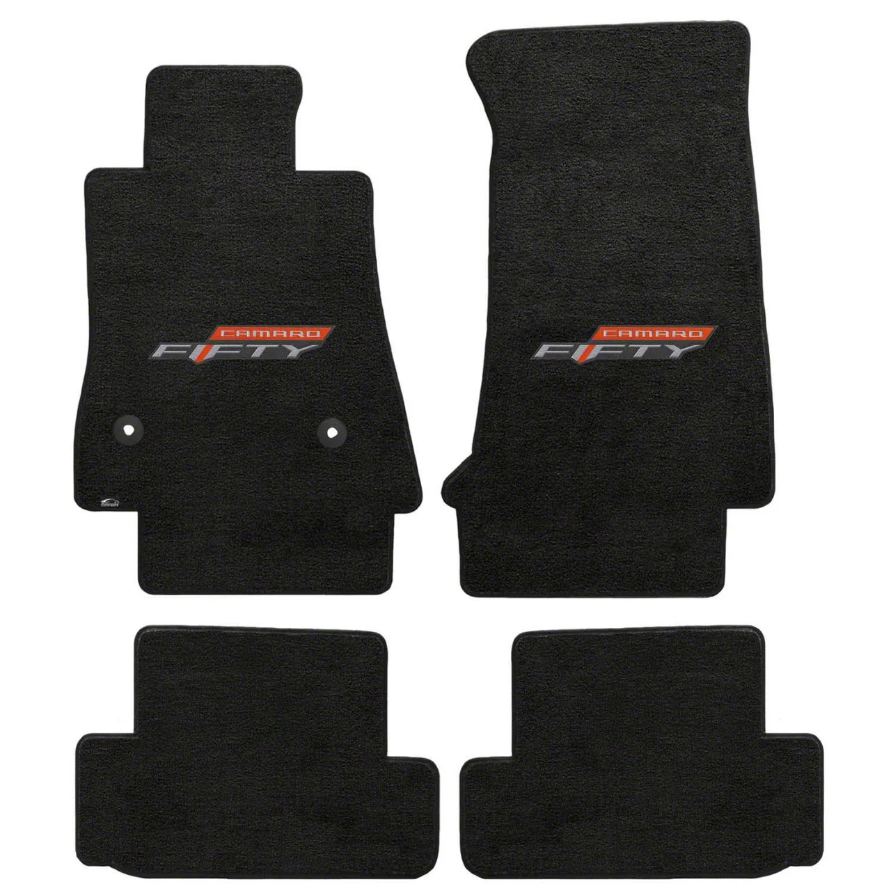 Lloyd Velourtex Front and Rear Floor Mats with 50th Anniversary Logo; Black (16-24 Camaro)