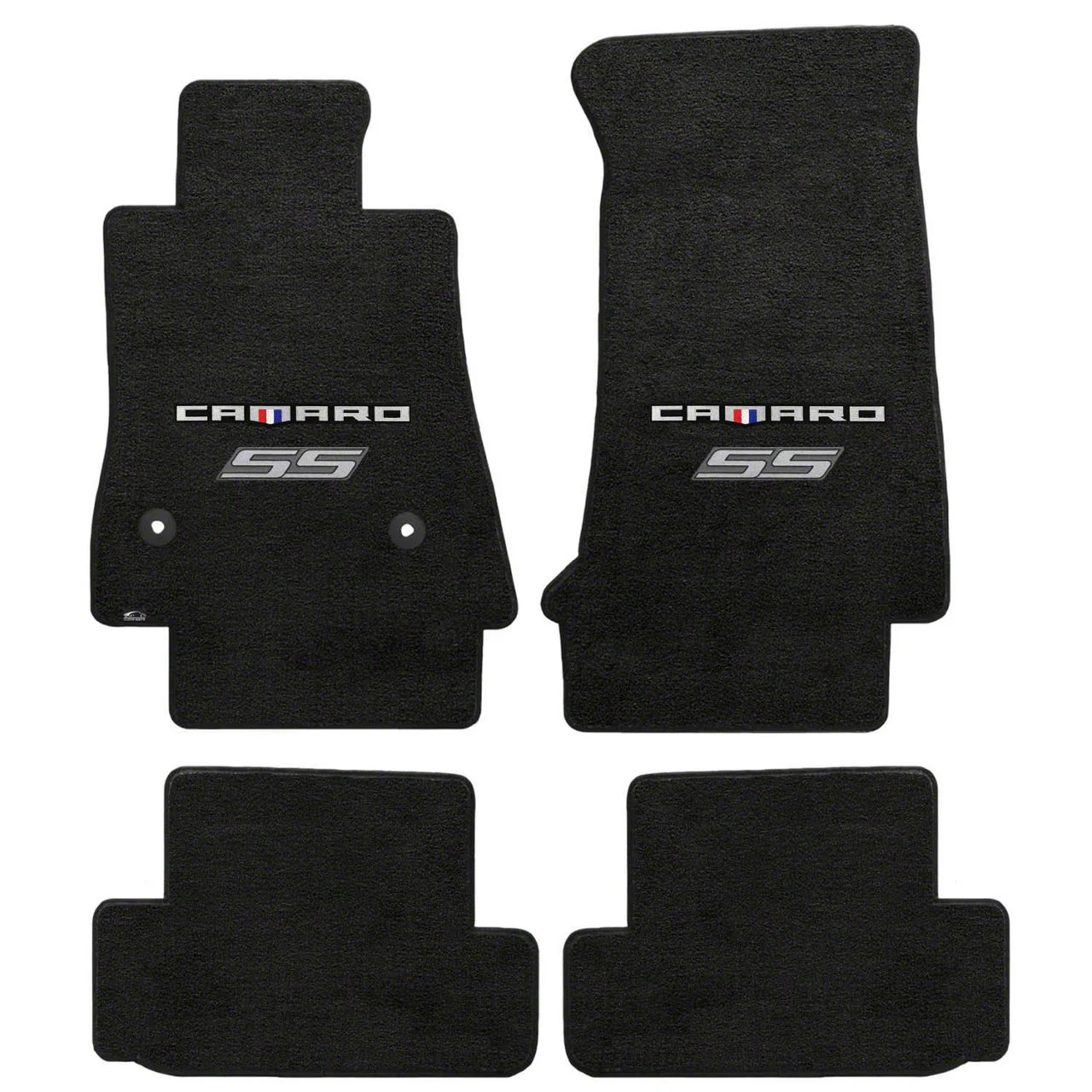 Lloyd Velourtex Front and Rear Floor Mats with Camaro and Silver SS Logo; Black (16-24 Camaro)